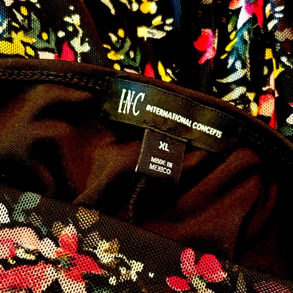 INC International Concepts Floral-Print Mock-Neck Ruched Mesh Dress Size XL - Picture 13 of 16